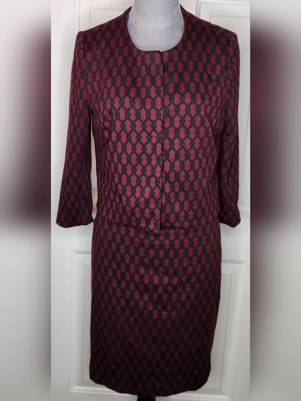 Vivienne Tam Burgundy and Black Long Sleeve Sleeve 2 Piece BLAZER-SZ 12/SKIRT 10